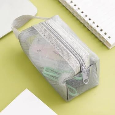 Imagem de Bolsa de malha transparente com zíper, mini organizador com alça transparente, porta-moedas, estojo de joias para maquiagem para viagem, casa, escritório, Cinza