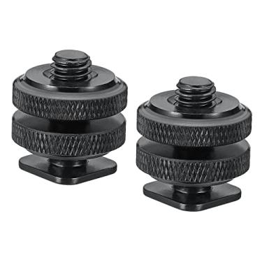 Imagem de Generic Suporte para câmera de 3/20.3 cm-16, pacote com 2 adaptadores de parafuso de tripé de montagem flash cold shoe para equipamento DSLR, liga de alumínio preta