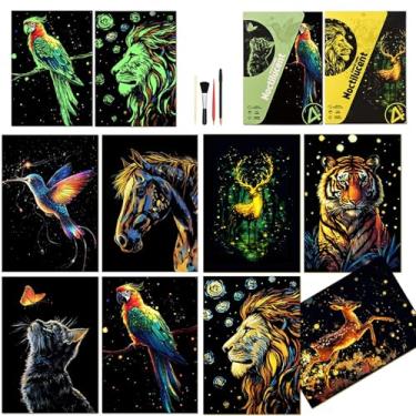 Imagem de Kits de pintura de raspadinha luminosa para adultos, papel de pintura de arco-íris A5 com 4 folhas com 4 ferramentas, raspadinha para adolescentes e adultos, brinquedo de artesanato criativo divertido