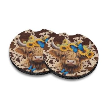 Imagem de Porta-copos Highland Cow Leopard para carro, 2,8 polegadas, antiderrapante, porta-copos, tapetes redondos com aderência na ponta dos dedos, tamanho universal