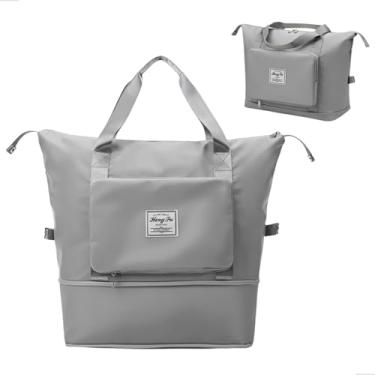 Imagem de Bolsa de Viagem Dobrável e Expansível com Encaixe na Mala Bagagem de Mão 42x22x28 Tecido Oxford Bolsa de Academia e Treino (Cinza)