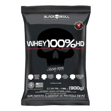 Imagem de Whey Protein 100% HD Refil 900g Black Skull Sabor Morango