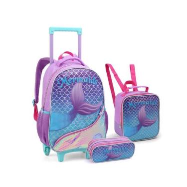 Imagem de Kit Mochila Rodinha Lancheira Estojo Sereia Escolar Meninas - Seanite