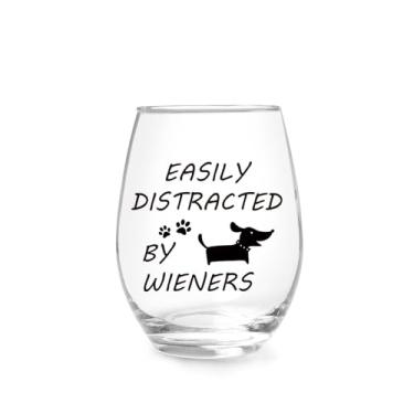 Imagem de Jogskeor Presentes Dachshund para mulheres, Facilmente Distracted by Wieners, taça de vinho, 425 g, presentes de cachorro Wiener para mulheres amantes de Daschund mãe de cachorro