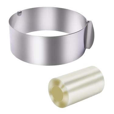 Imagem de Urxirha Conjunto de moldes de anel de bolo, molde de mousse ajustável de 15 a 30 cm, molde de bolo de 6 cm com folhas de acetato de 7 cm para assar e decorar