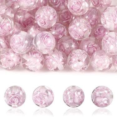 Imagem de 15 peças de contas de resina 16 mm redondas embutidas flores rosas sensação premium apto para DIY Dia dos Namorados pulseira colar chaveiro canetas contas corrente telefone (roxo)