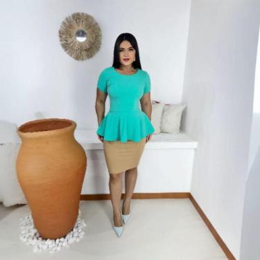 Imagem de Blusa Peplum Moda Evangélica Feminina - MISS FLOWER, Verde tiffany, GG
