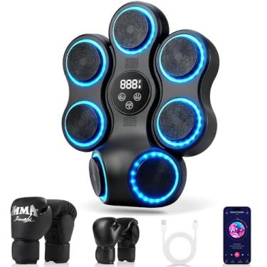 Imagem de Máquina de boxe musical atualizada para adultos, homens, adolescentes, alvo, máquina de perfuração de parede, máquina de treinamento de boxe inteligente Bluetooth com 2 pares de luvas, equipamento de