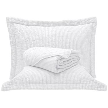 Imagem de Kit Cobre Leito Colcha Pequim King Dupla Face 3 Peças - Branco - 100% Poliéster
