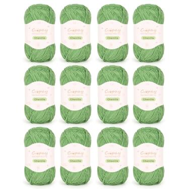 Imagem de Coopay Fio de chenille skinny para crochê e tricô, pacote com 12 unidades de 50 g - 1,76 oz no total, fio de crochê de pesos leves - adequado para cobertores de bebê, brinquedos de pelúcia, roupas