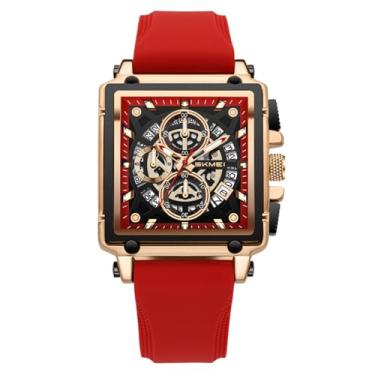 Imagem de SKMEI Relógios masculinos analógicos de esqueleto de quartzo com cronógrafo, à prova d'água, estilosos, relógios masculinos, Vermelho