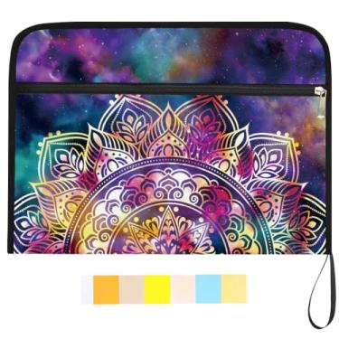 Imagem de WEBEEDY Pasta de arquivo expansível de flores, portátil, 13 bolsos, pasta sanfonada com 12 etiquetas coloridas e zíper, organizador de arquivos sanfonado céu estrelado para papel de recibo de carta de