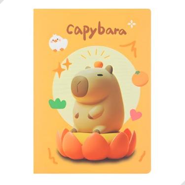 Imagem de Caderno Escolar 21x14cm com Capa Ilustrada Divertida de Capivara | Papel 70g Pautado 32 Folhas | Ideal para Escola, Anotações e Estudos | Material Escolar, Papelaria Fofa Divertida (Capivara Flor)