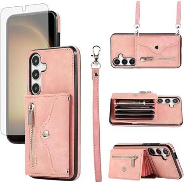 Imagem de Asuwish Capa de telefone para Samsung Galaxy S25 FE 5G capa carteira e protetor de tela de vidro temperado com alça transversal de pulso cordão suporte para cartão de crédito S 25 EF S25FE 25S 25FE