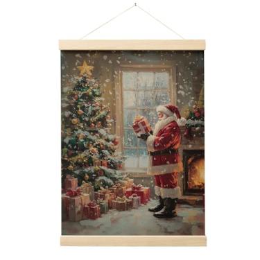 Imagem de Evcprz Moldura vintage para pôsteres de arte de parede de Papai Noel para árvore de Natal, decoração de casa de Natal, caixa de presente de Natal aconchegante para pendurar em tela, decoração de arte