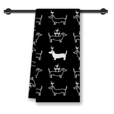 Imagem de CosxHabitat Toalhas de prato de cozinha Dachshund de coquetel preto, presentes de dachshund para cães Weiner para mulheres e homens, presentes para amantes de coquetéis de martini, toalhas de chá de