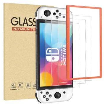 Imagem de Jngnpn 3-Pack Tempered Glass Screen Protector for Switch OLED Model 2021 [7 Inch],with Alignment Frame Transparent HD Clear, Anti Scratch, Bubble Free, Easy Installation, 9H Hardness, Ultra Thin