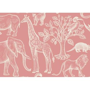 Imagem de Livelynine Papel de parede de animais rosa com palito e casca pássaros árvores elefante pêssego rosa bonito papel de contato mural autoadesivo papel de parede para quarto de meninas quarto de crianças