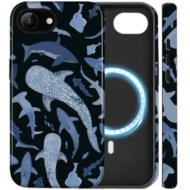 Imagem de Amzfield Capa magnética para iPhone 16e - Tubarão-baleia, compatível com MagSafe, capa de telefone híbrida bonita estética resistente à prova de choque para mulheres e homens, azul