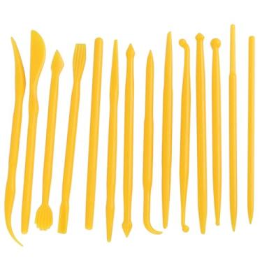 Imagem de Conjunto de escultura em argila de plástico DIY ferramenta manual de modelagem de polímero 14 peças kit de escultura em cerâmica para artistas crianças artesãos rosa rosa vermelho (Amarela)