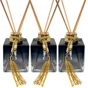 Imagem de Kit 3 Frascos Difusor Aromatizador Vidro Preto Degradê 250ml – Lavabo, Casa e Pia com Varetas de Madeira e Cordão Decorativo