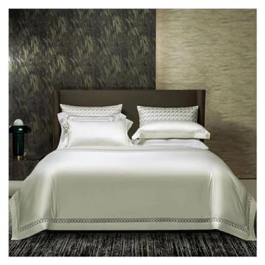 Imagem de EESCZVGBDX Jogo de cama de algodão egípcio luxuoso 1500TC lençol de cima e fronhas capa de colcha de qualidade Queen King conjunto de capa de cama marfim, edredom para todas as estações