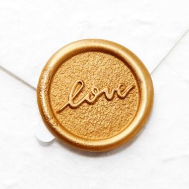 Imagem de Nuvretk 30 adesivos de lacre de cera feitos à mão, design de amor, selos de envelope autoadesivos para convites de casamento, aniversário, festa e eventos (ouro)