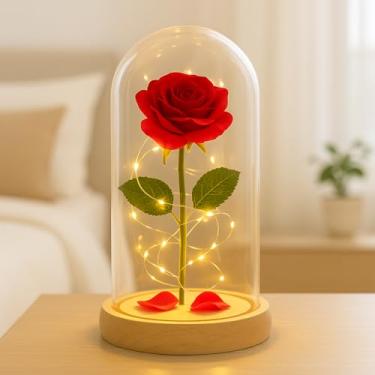 Imagem de Redoma de Vidro com Rosa Encantada, Cúpula Decorativa LED, 20 cm, Vermelha, Inspirada na Bela e a Fera, para Presente e Decoração