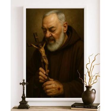 Imagem de Quadro Religioso Padre Pio Com Jesus 45X34Cm - Com Vidro - Quadros On-