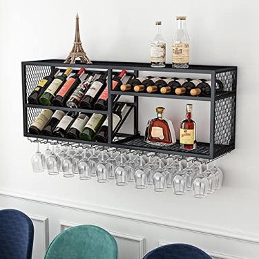 Imagem de Rack de vinho, rack de vinho, suporte de copo de vinho de ferro forjado, suporte de copo de vinho de cabeça para baixo, prateleiras suspensas para armário de vinho, rack de armazenamento de decoração