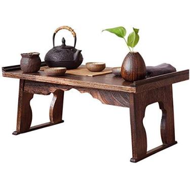 Imagem de Mesa de centro mesa lateral tatami mesa de centro cama mesa de centro varanda mesa de centro de madeira maciça mesa de madeira paulownia janela de baía simples mesa dobrável (cor: 68 34 29 cm) (60
