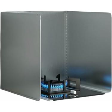 Imagem de HYUIO Protetor contra respingos de 3 lados, protetor de respingos de óleo de gordura portátil dobrável de aço inoxidável, tela de respingos de óleo gordo para fritar na parede superior do fogão