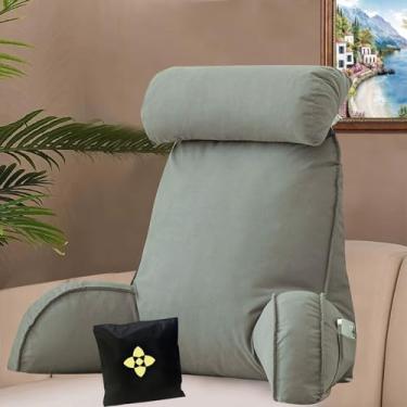 Imagem de Almofada de leitura para cama, almofada de suporte para as costas para adultos, almofada de leitura macia para suporte de costas de cama com braço de apoio removível para encosto travesseiro de