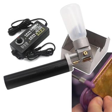 Imagem de Máquina de colorir de borda de couro portátil, ferramenta de tingimento de pintura para bordas de couro, kit de tinta de borda de tecido de velocidade ajustável com balde de 50 ml, 2 rolos