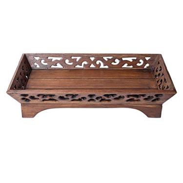 Imagem de CYYHGD Cesta de frutas retrô de madeira, bandeja retangular, bandeja de servir, sobremesa de frutas, bolo, lanche, doces, salada, pão, manteiga, queijo, hambúrguer,