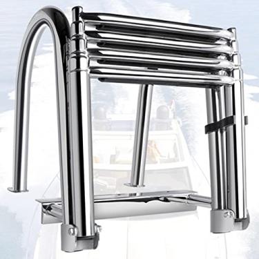 Imagem de JYXYXSCP Escada de lançamento de barco, escada de embarque na doca, 4 seções de aço inoxidável sob montagem telescópica, escadas de piscina acima do solo para decks iate