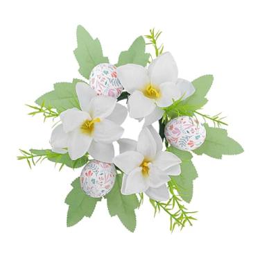 Imagem de Guirlandas de vela de Páscoa, guirlandas de velas de flores artificiais para casa de fazenda, anéis de vela de férias | Peça central de mesa resistente, guirlanda de primavera para Páscoa, primavera,