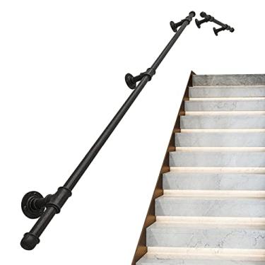 Imagem de FZZIBQYR Grade de escada para corrimão de escada interna/externa, grade de parede de 1,2 m, 1,5 m, 1,8 m, 2 m, seção de 2,4 m, 3 m, para degraus de escada | Kit de suporte de rampa de escada de metal