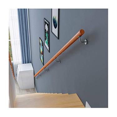 Imagem de Kit completo de corrimão/corrimão de 0,3 m e 6 m, corrimões/corrimãos redondos de madeira maciça, alças antigas antiderrapantes interiores de vila, cerca de corredor de acesso familiar (tamanho: 2,4 m