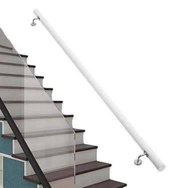 Imagem de Corrimãos de escada de madeira branca (1 pés-6 m), kit completo, haste de suporte de corrimão antiderrapante de escada de corredor, kit de barra de apoio para suporte de parede para assistente de