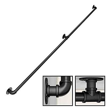 Imagem de Corrimão de escada - kit completo, corrimão de tubo preto industrial de escada com suporte de montagem na parede, casa contra a parede, grades internas e externas para idosos (tamanho: 4,3 m)