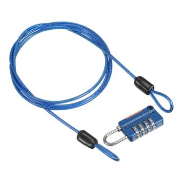Imagem de PATIKIL Cabo de aço de segurança com trava de combinação de 4 dígitos, 1 conjunto de corda de fio de segurança revestida de 1 metro cadeado de laço duplo para bagagem de viagem ao ar livre, azul claro