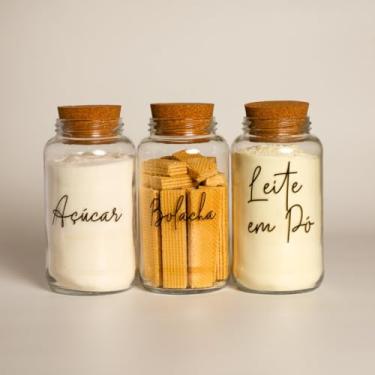 Imagem de Pote de armazenamento cafe Kit Cantinho do Café - ESCOLHA SEU KIT - Potes de Vidro 830 ml com Tampa de Cortiça(Açucar - Bolacha - Leite em Pó)