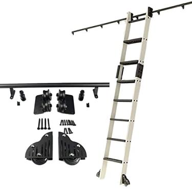 Imagem de Kit de biblioteca móvel de escada deslizante (sem escada), trilho de gancho de escada de 1 m - 6 m, trilho de escada móvel de tubo redondo com rodas de rolo de piso para sótão/casa/estante (tamanho: 4
