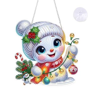 Imagem de Yunzlly Kit de arte de diamante para pendurar DIY, kit especial de enfeites de pintura de diamantes de Natal de cristal para adultos, kit de pingente de pintura de pedras preciosas de acrílico (boneco