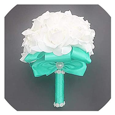 Imagem de Buquê de casamento romântico feito à mão com flor de pérola artificial buquê de casamento fita de diamante rosa para guardar buquê (cor: branco P) (verde menta P)