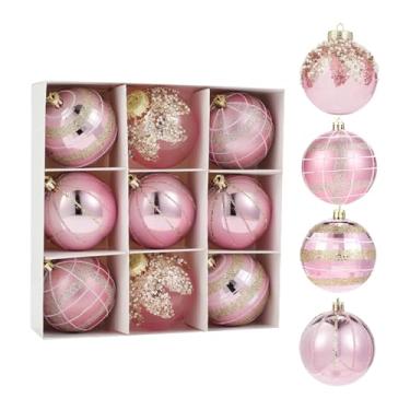 Imagem de UGPLM Conjunto de 9 bolas de Natal com glitter, 7,6 cm (3 polegadas), inquebráveis, para pendurar em guirlandas, jardins, casas, festas e para o Dia de ação, Rosa