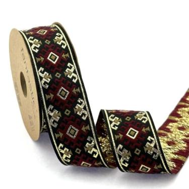 Imagem de Fita de borda jacquard Otantik – Acabamento decorativo de poliéster de 10 metros, fita de artesanato tecida de 35 mm para costura, fantasias, artesanato DIY e decoração de casa (V5)