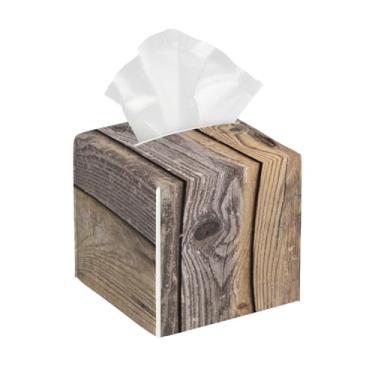 Imagem de Porta-lenços de papel quadrado de couro, impermeável, praia, madeira, marrom, organizador de papel facial com cinto inferior, estojo de lenços para mesa, banheiro, escritório, mesa, carro, decorativo