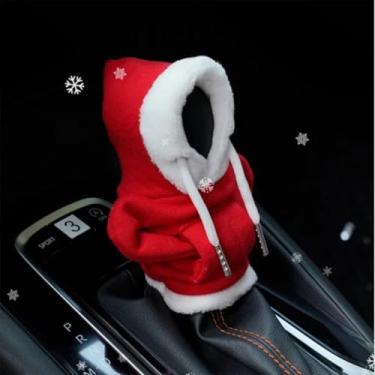 Imagem de Capa de botão de mudança de marchas de Natal - Moletom vermelho festivo para interior de carro, ajuste universal para câmbio automático/manual, acessórios engraçados para carro e proteção contra